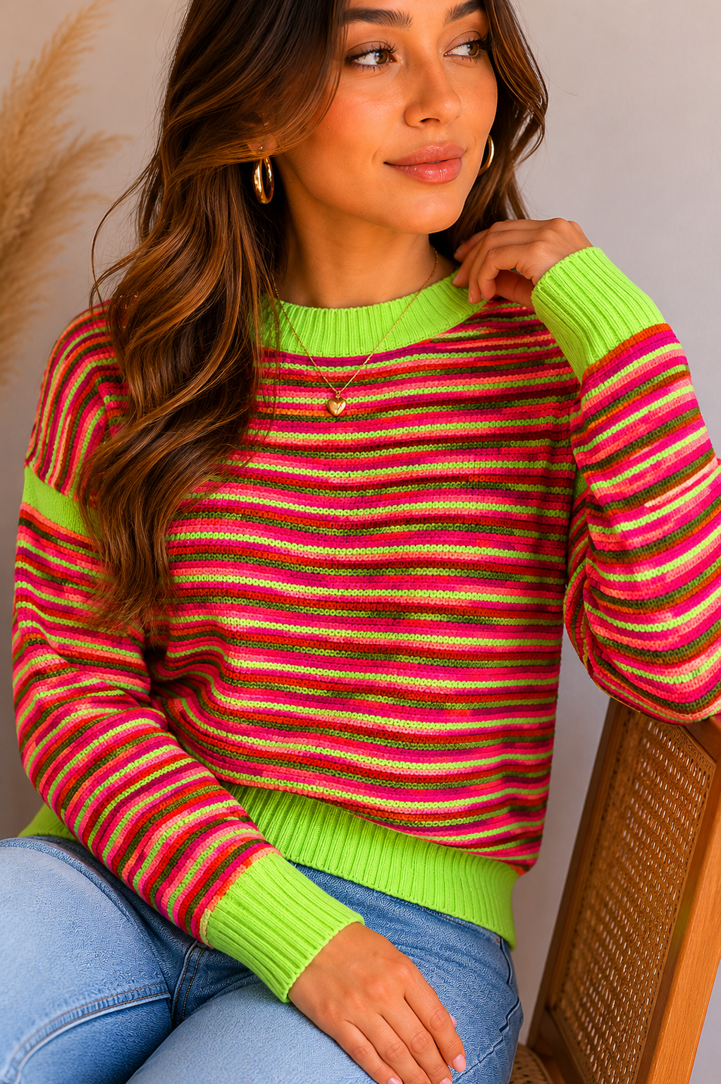 Suéter Tricot Listrado Neon