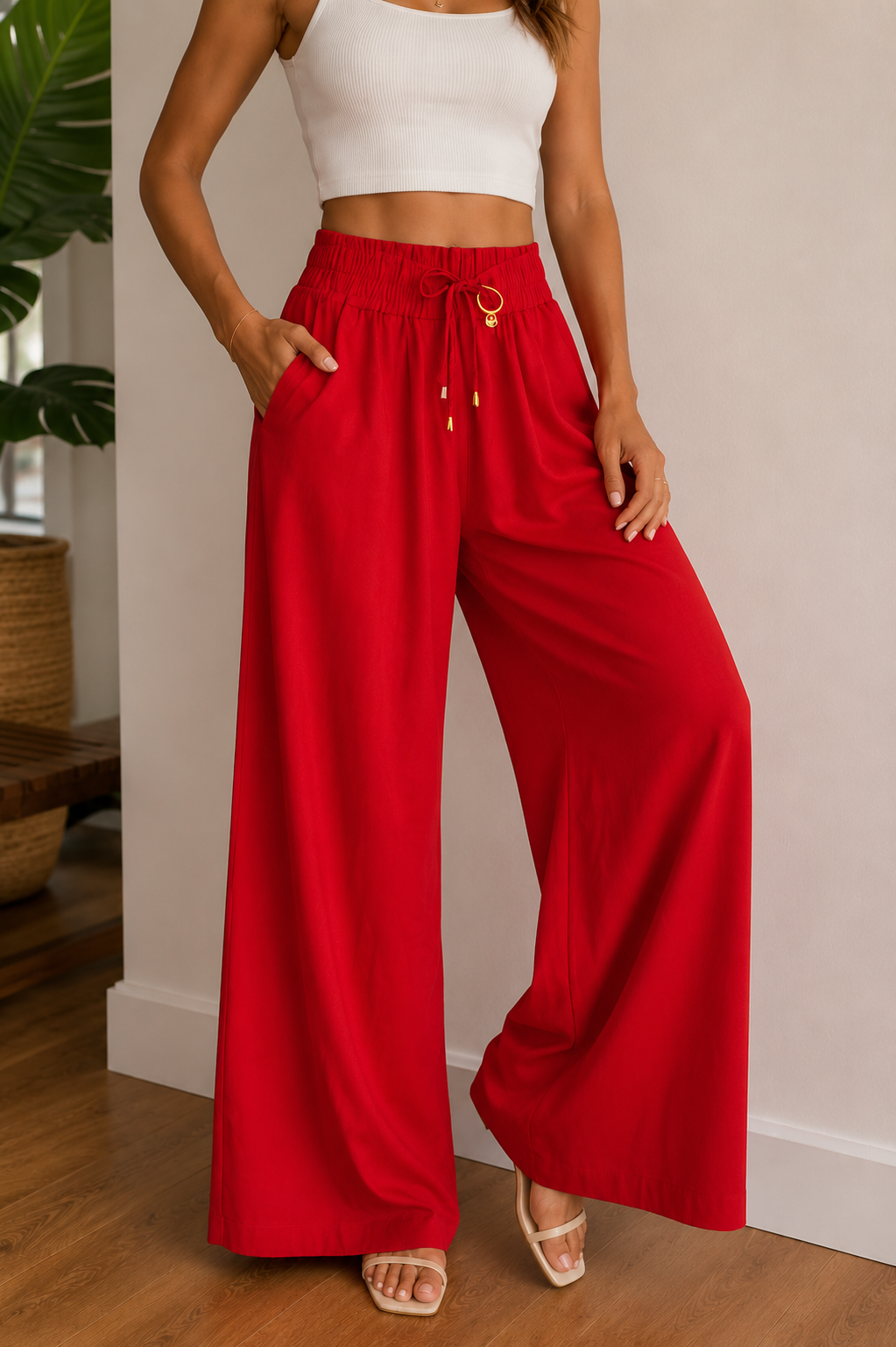 Calça Pantalona Vermelha Flow