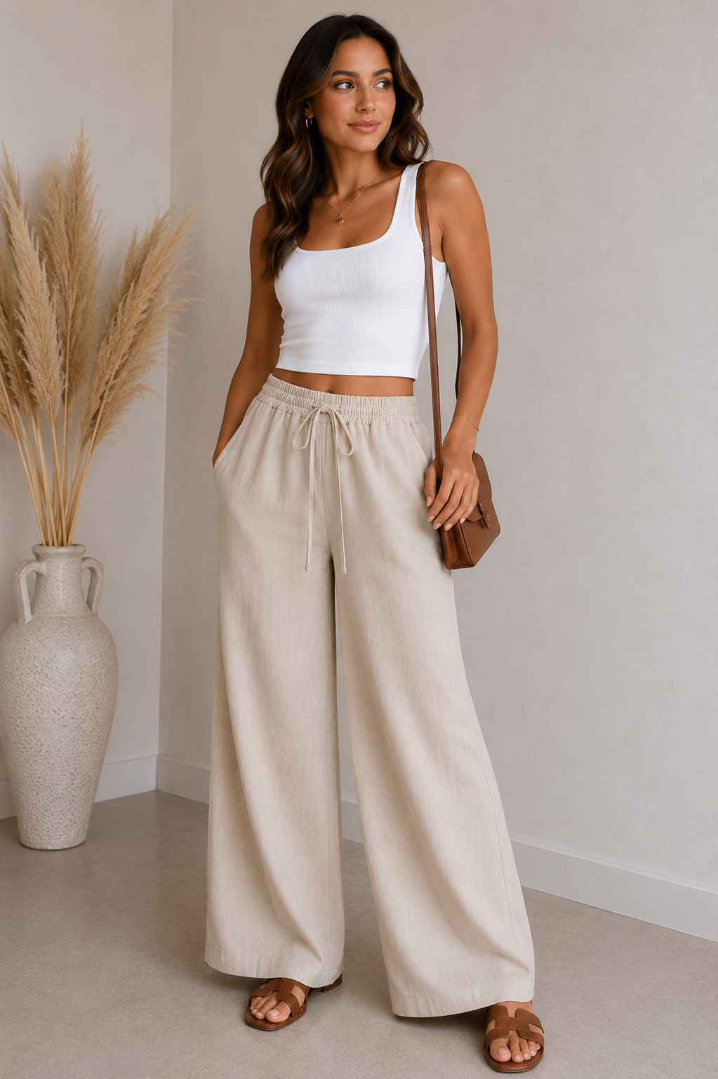 Calça Pantalona Bege Flow