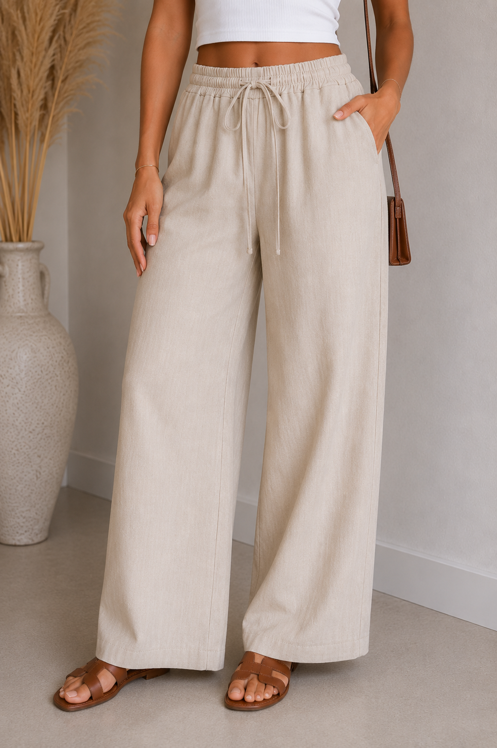Calça Pantalona Bege Flow