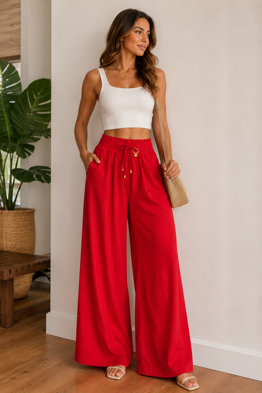 Calça Pantalona Vermelha Flow