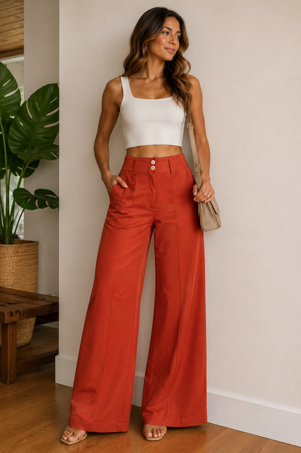 Calça Pantalona Terracota Elegance