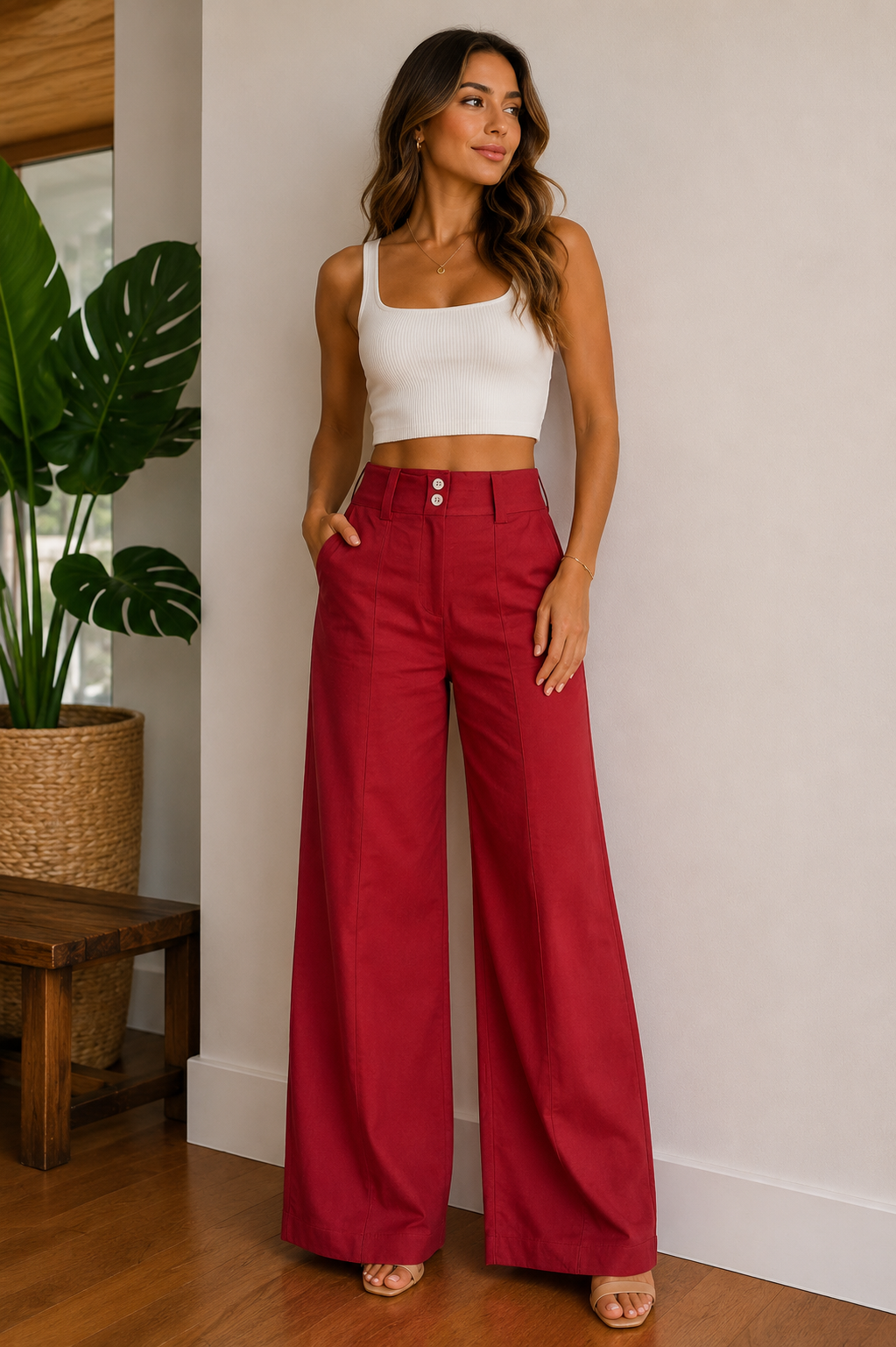 Calça Pantalona Terracota Elegance