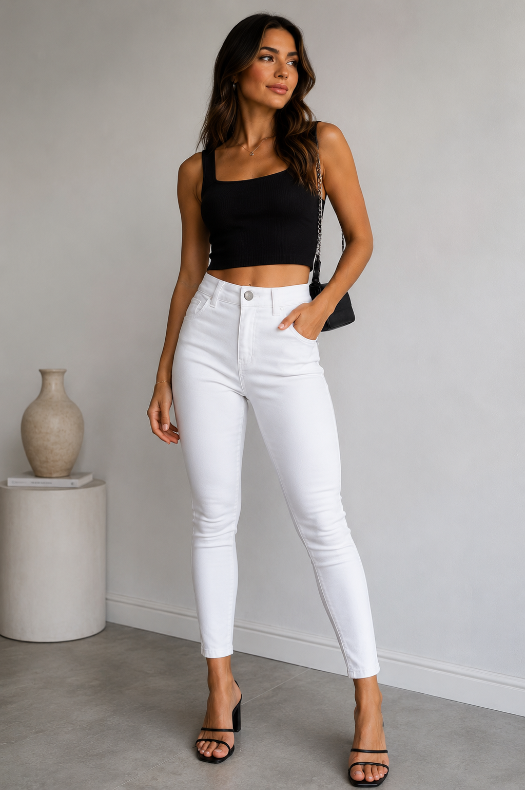 Calça Skinny Branca Cintura Alta